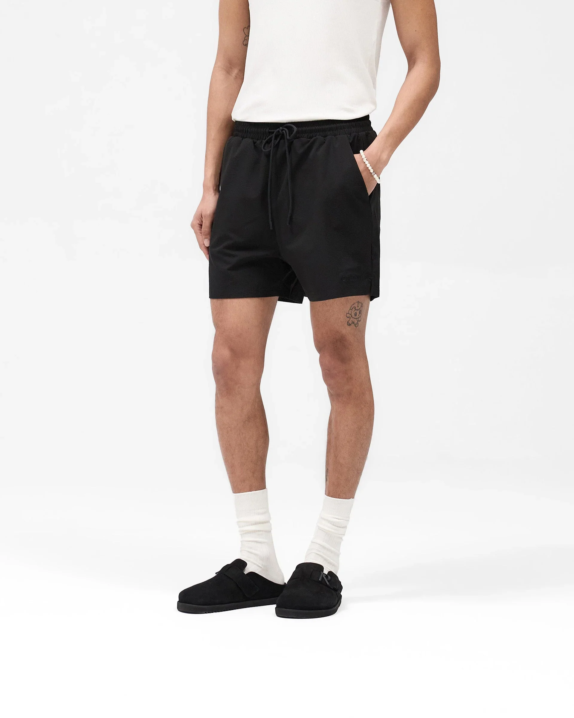 Seersucker Smart Swim Short - Black