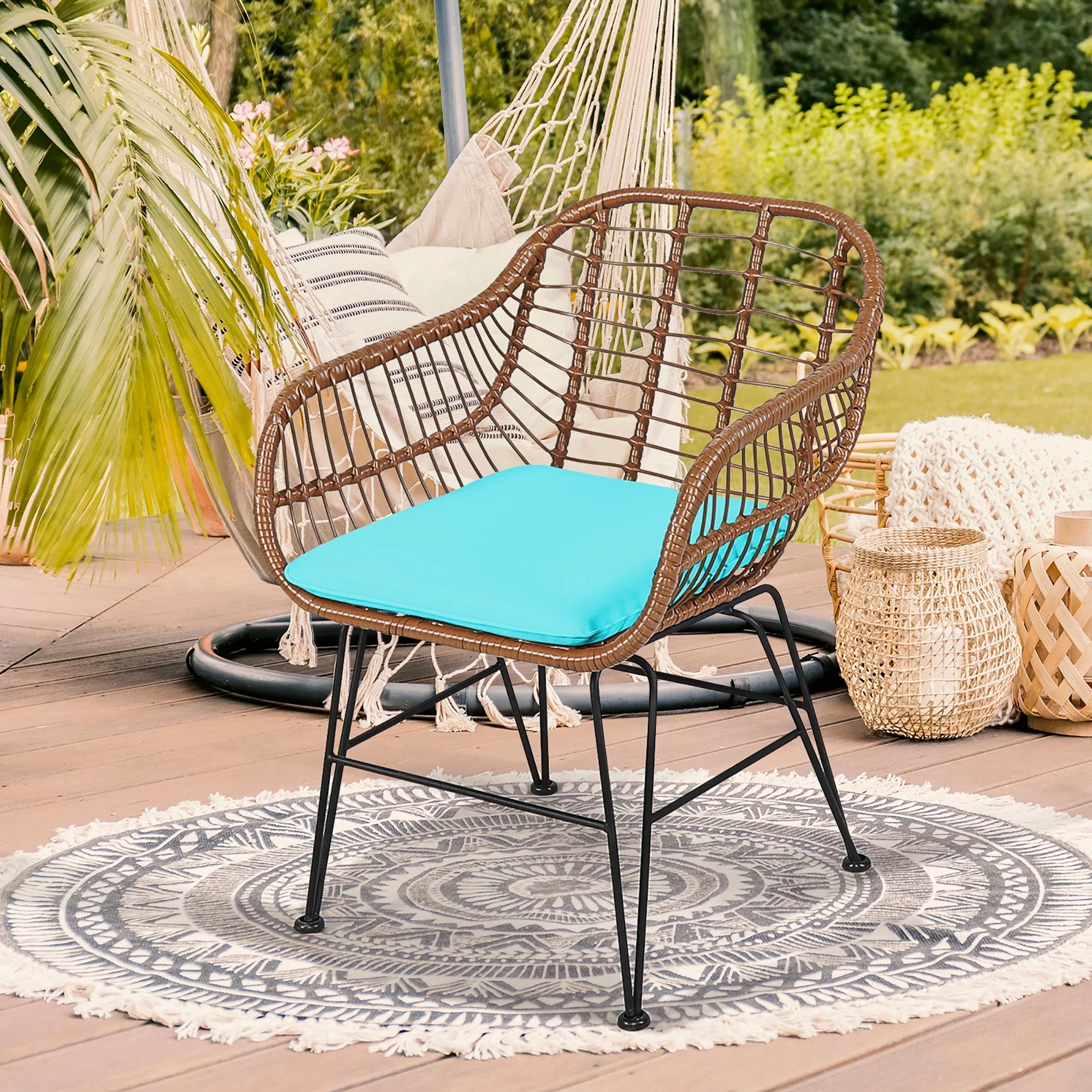Costway 3PCS Patio Rattan Bistro Set Coffee Table Armchair Garden Red Cushion
