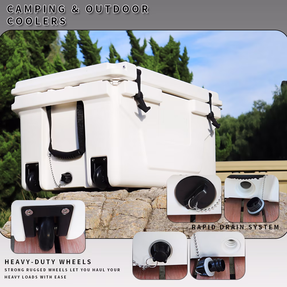 65 Quart Hard Large Cooler Box, Insulation Portable Ice Chest Box with 2 Wheels and Handle, 400 lb Weight Capacity, Cooler Box for Beach, Drink, Beverage, Camping, Picnic, Fishing, Boat, Barbecue