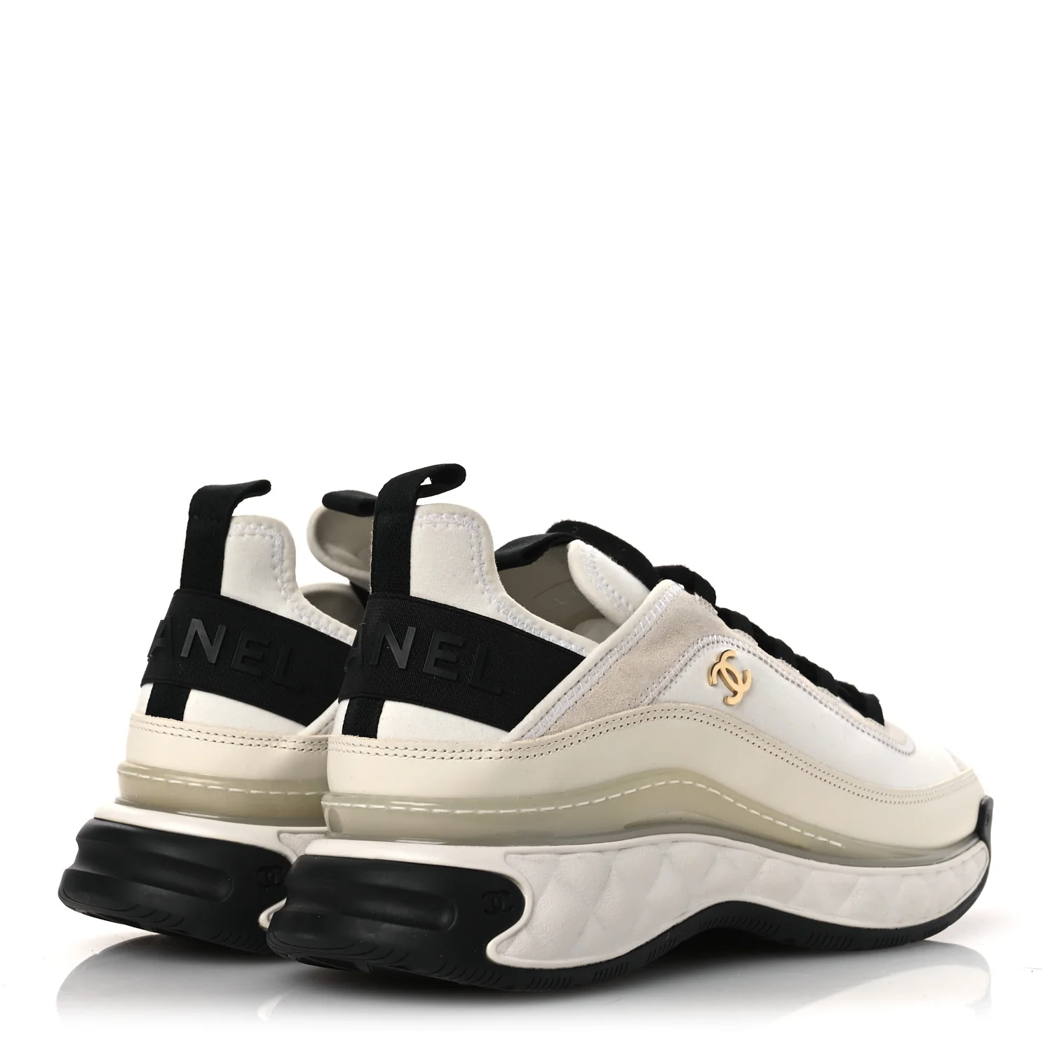 Velvet Calfskin Mixed Fibers CC Sneakers 40.5 Ivory Black