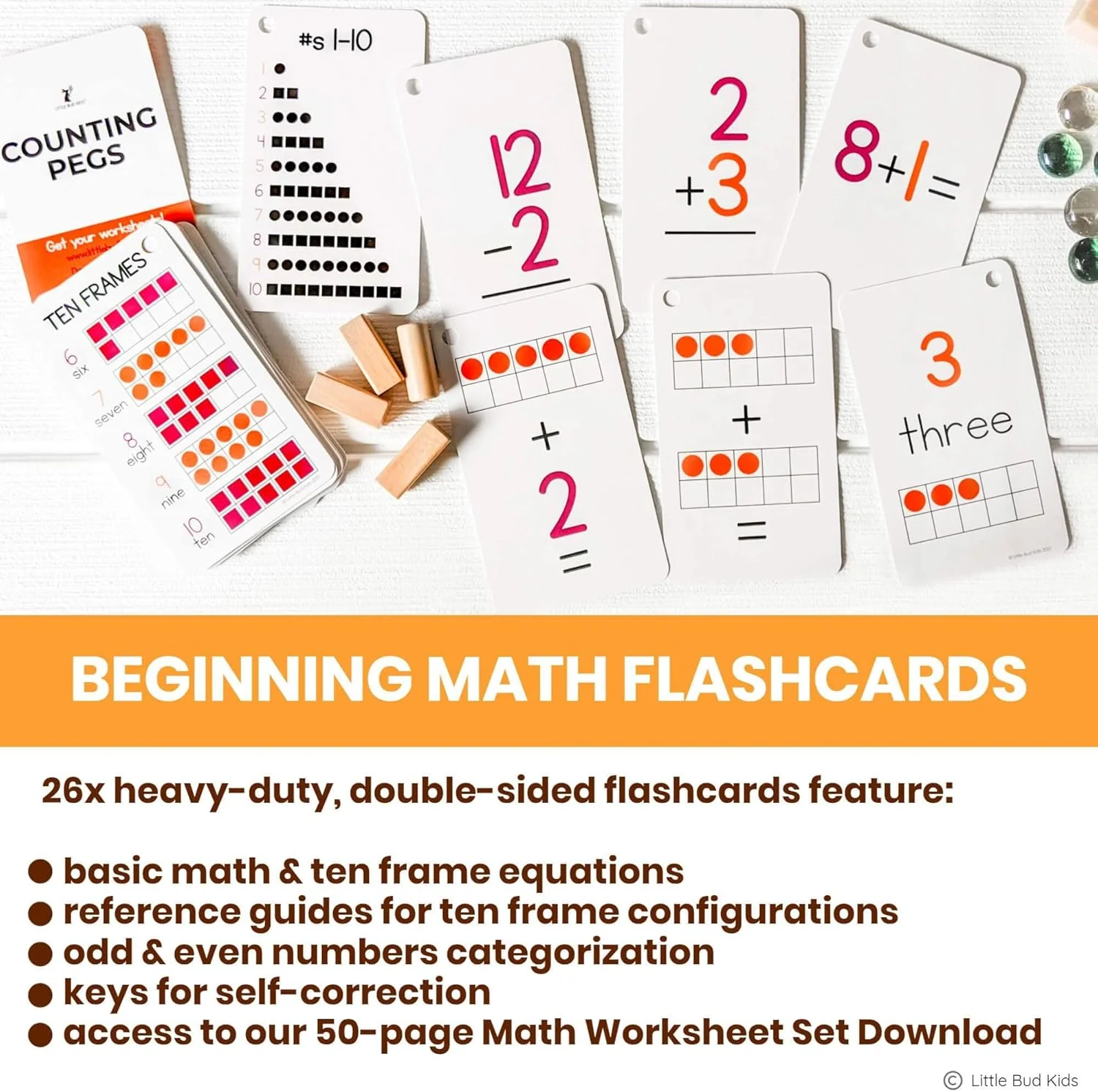 Counting Pegs Ten Frame Math Game with Addition and Subtraction Flash Cards