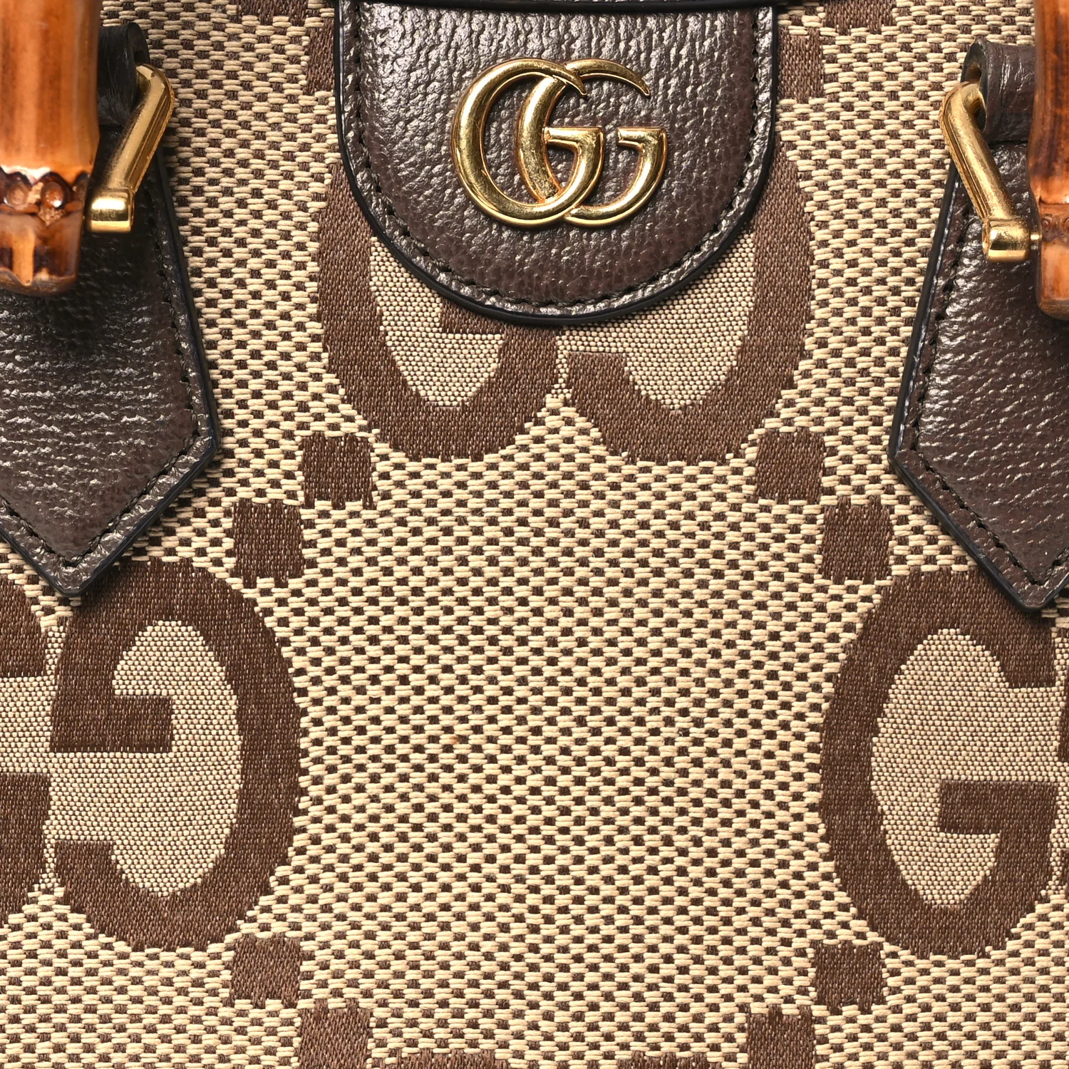 Monogram Jumbo GG Textured Dollar Calfskin Small Diana Tote Bag Camel Ebony New Acero