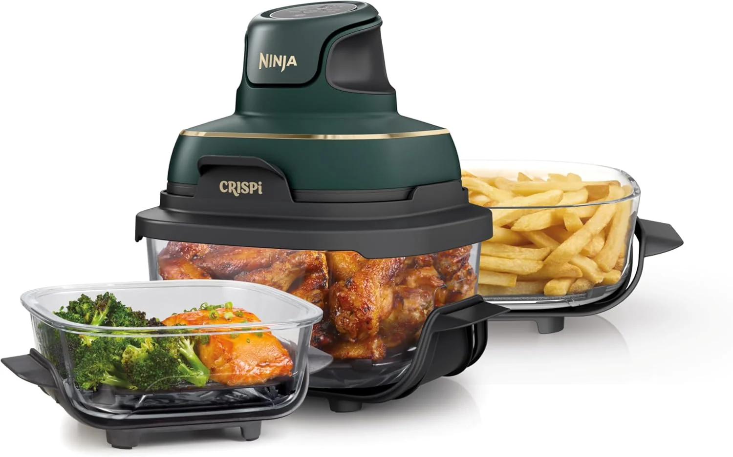 Système de cuisson à air chaud portable Ninja Crispi 4-en-1, 1500 W, 4 L et récipient de conservation en verre.