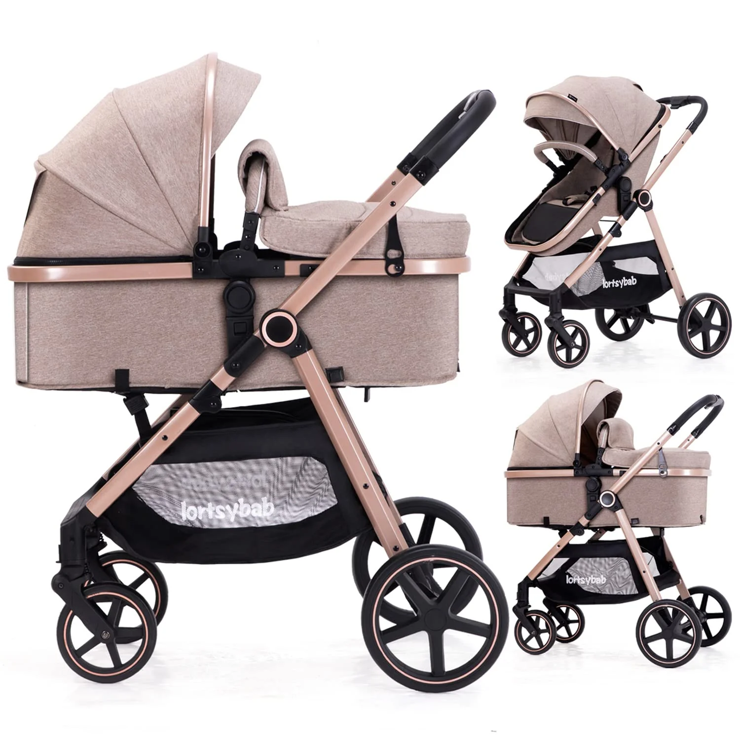 Poussette bébé 2 en 1 Lortsybab, pliable, avec siège réversible