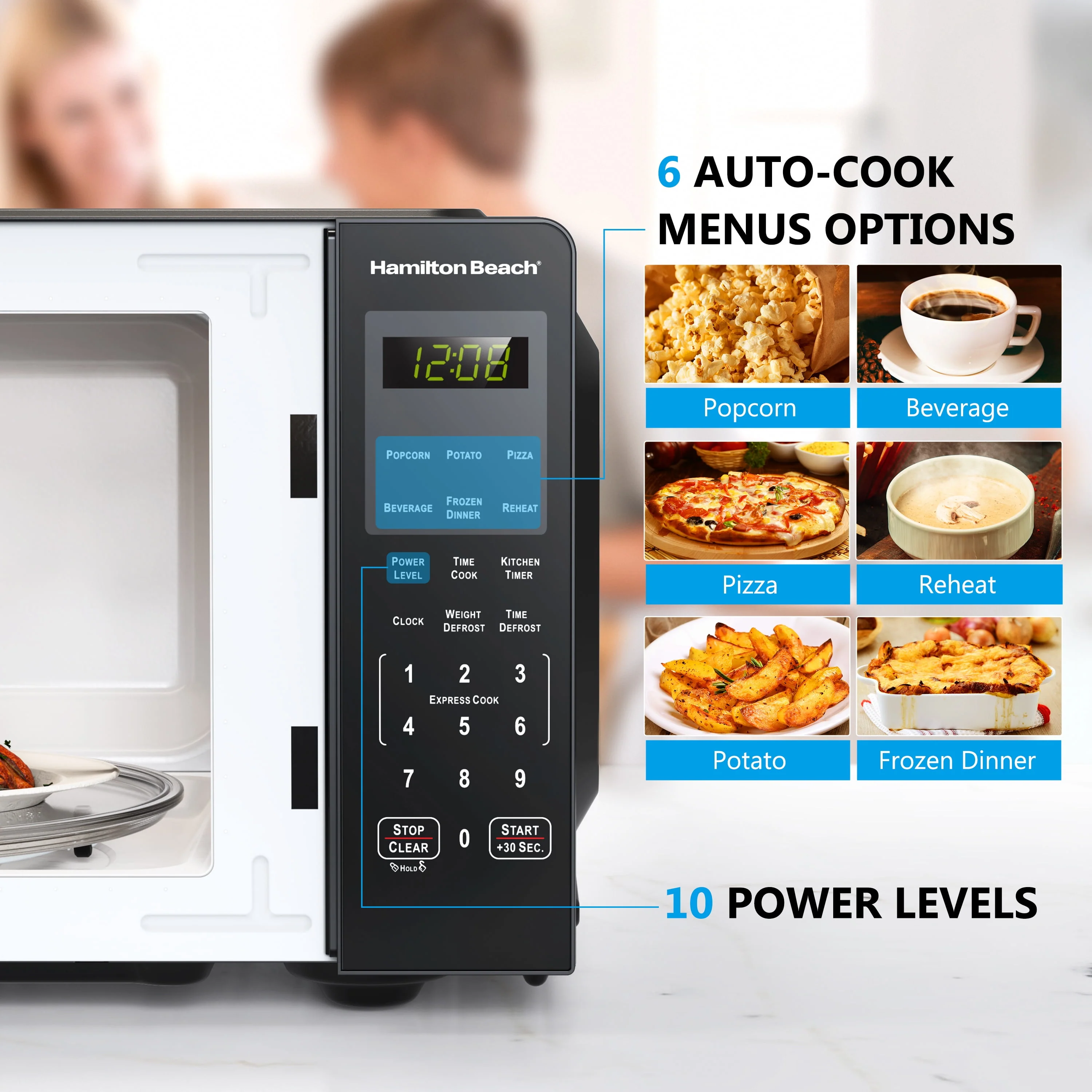 Hamilton Beach 0.9 cu ft Countertop Microwave Oven, 900 Watts, Stainless Steel, New