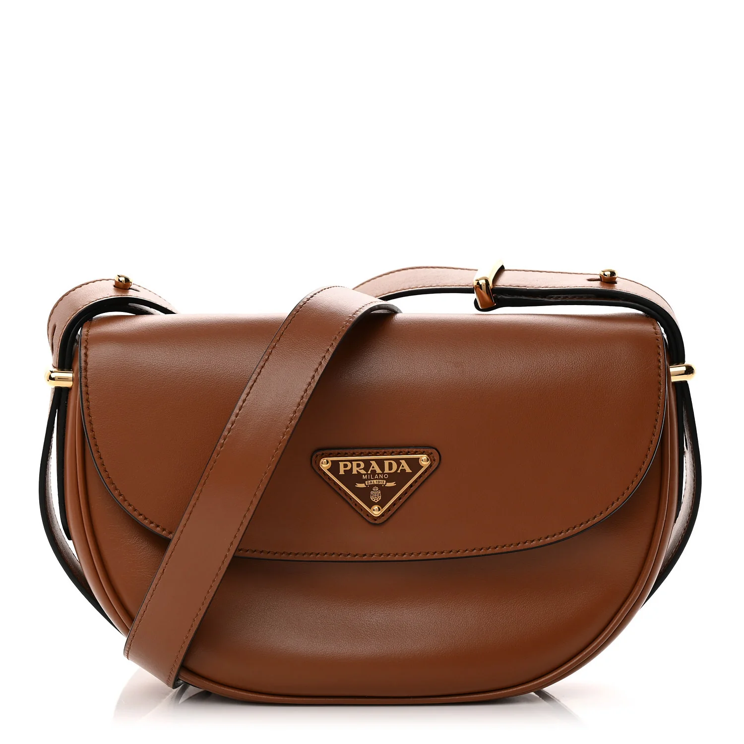 Soft Calfskin Traingle Arque Flap Shoulder Bag Cognac