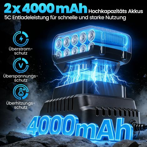 Visseuse à percussion sans fil compatible avec 18 V, 1000 N.m, visseuse à percussion sans balais avec 3600 tr/min, 2 batteries de 4,0 Ah et chargeur rapide, 5 prises à percussion pour pneus de — vue 4