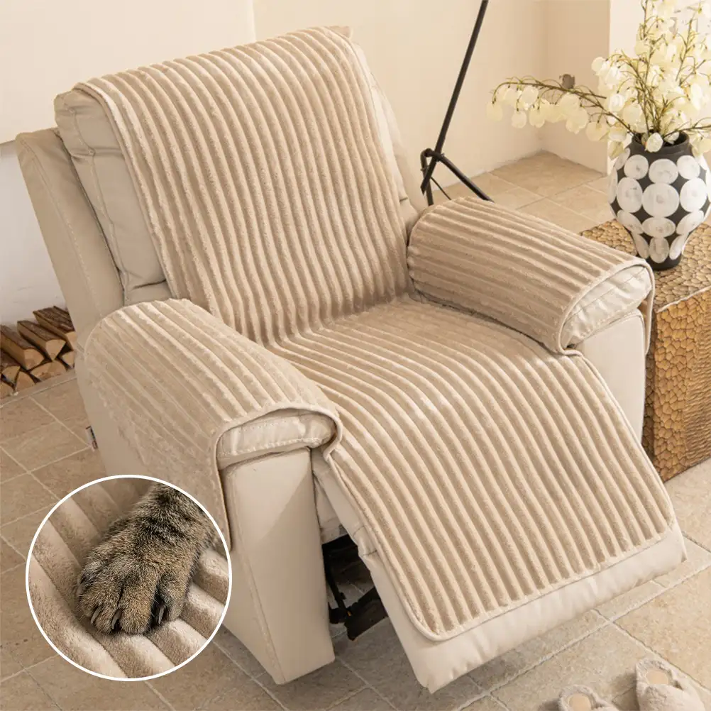 Plush Pet-Friendly Non-Slip One-Piece Couch Cover Recliner Couch Cover - Strips