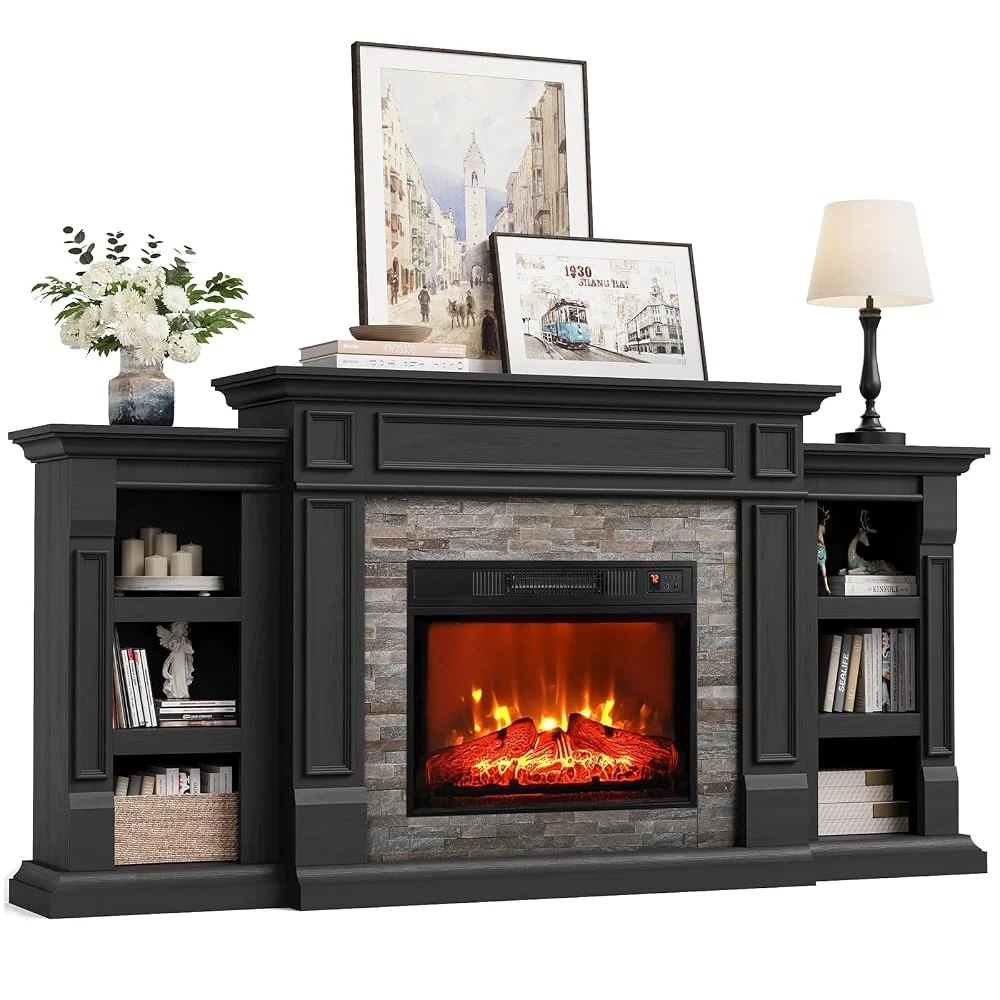 Naice 72" Electric Fireplace with Mantel Fireplace TV Stand for Living Room