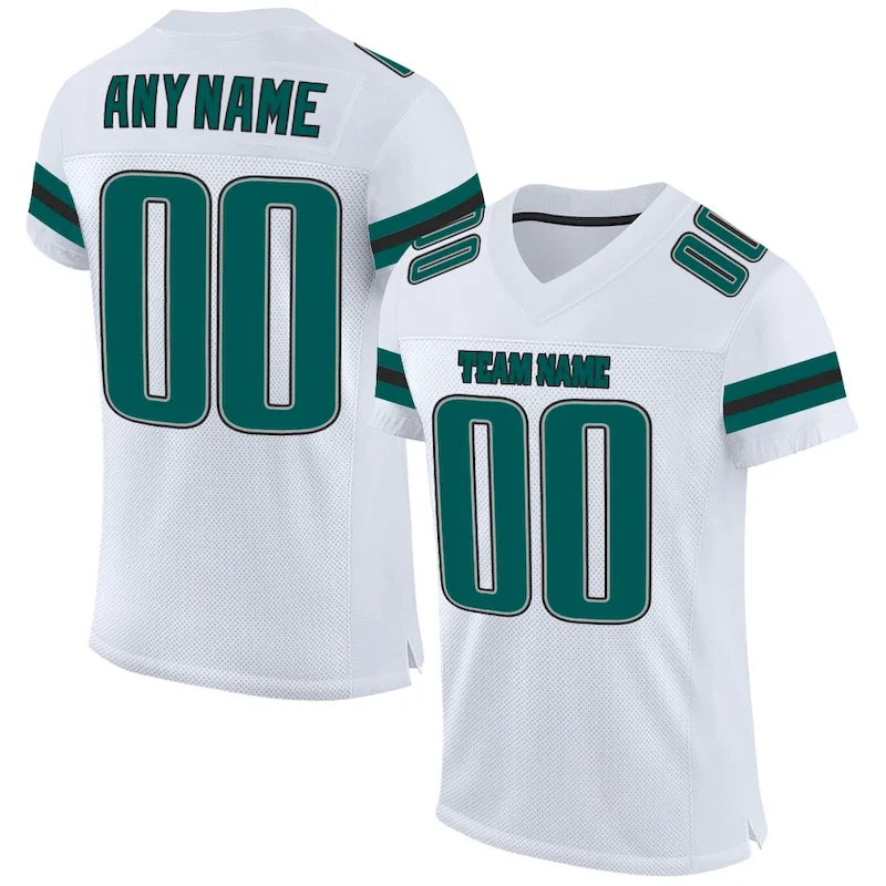 Custom White Midnight Green-Black Mesh Authentic rugby jersey