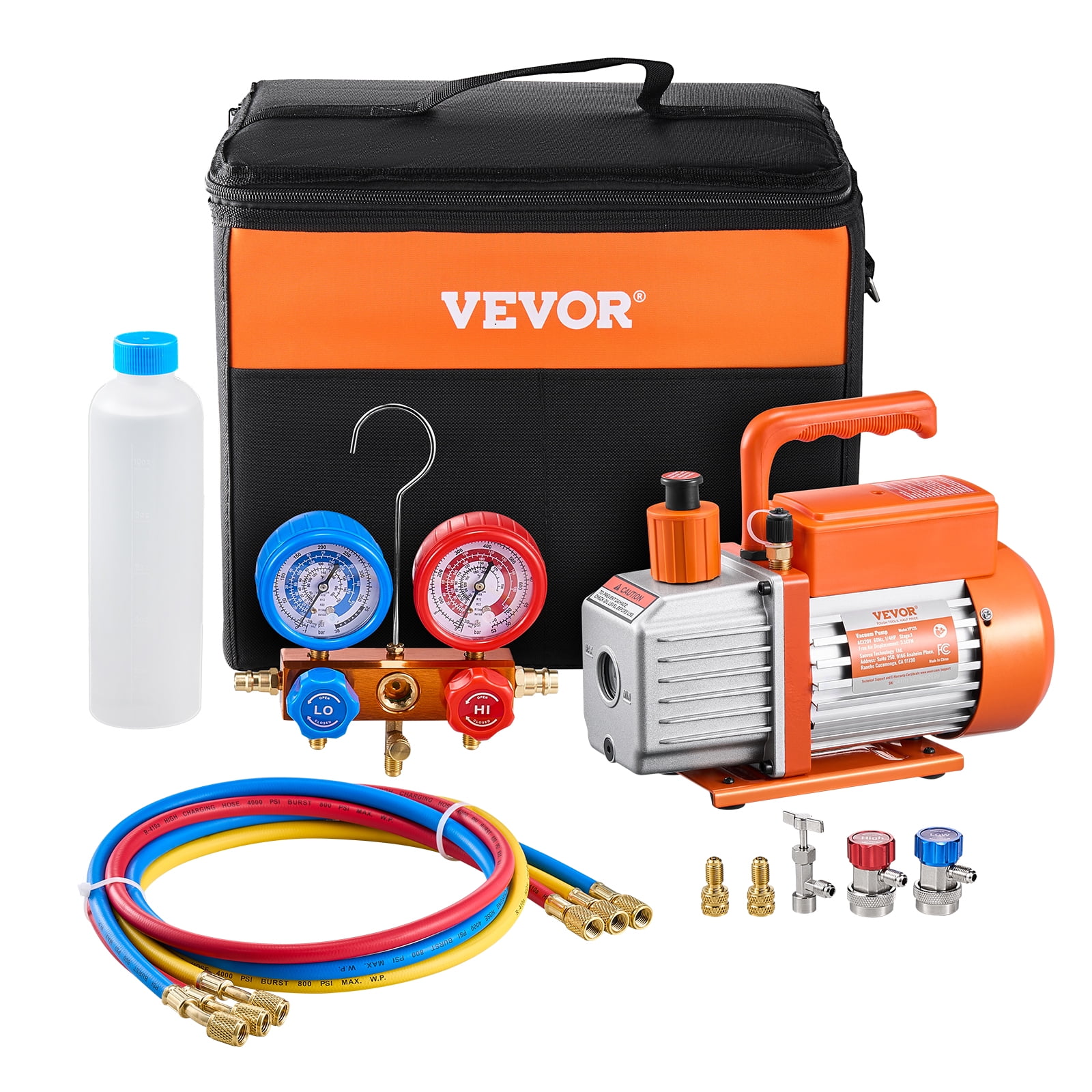 3.5 CFM AC Vacuum Pump and Gauge Set,Single Stage Rotary Vane HVAC Air Vacuum Pump,A/Cnbsp;Refrigerantnbsp;Manifold Gauge Kit, with Hoses,for R134a,R12,R22,R502a,R410A,R404,R407C Refrigerants - Image 2