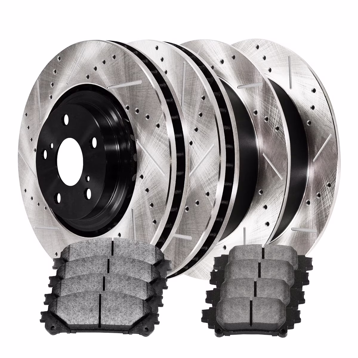 Front Rear Drilled Slotted Brake Rotors Ceramic Brake Pads | Replacement for Lexus RX350 RX450h Toyota Sienna 2014-2019 Highlander V6 FWD | E-Coated | 12-PC Brake Kit | ShadowGuard