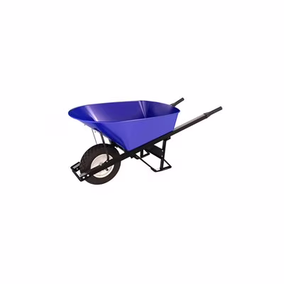 Steel Tray Wheel Barrow - 6 cu ft - Single Flat Free Tire Steel Handle