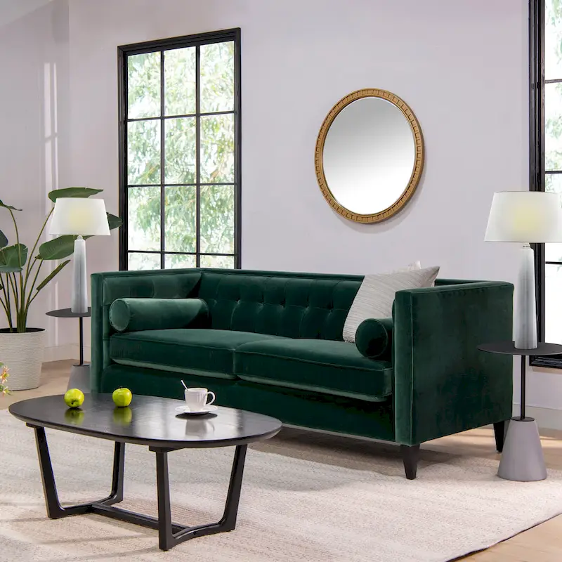 Jack 84 Mid-Century Modern Tuxedo Sofa with Decorative Bolster Pillows