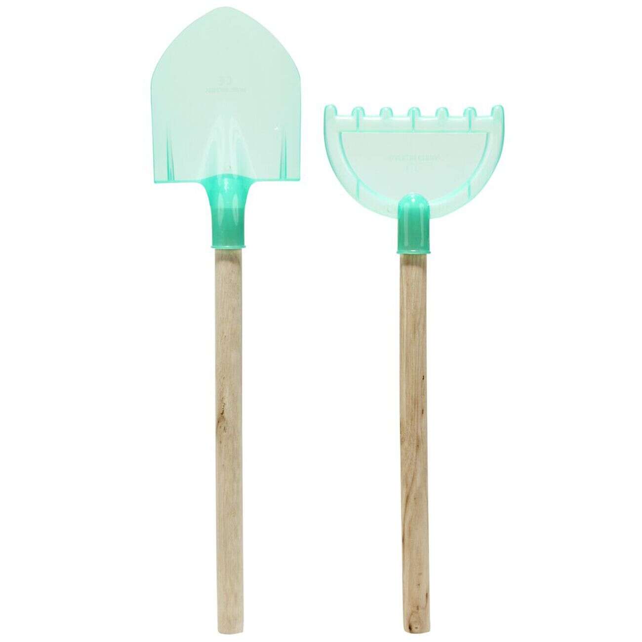 Pelle de plage en plastique menthe verte et manche bois L42cm