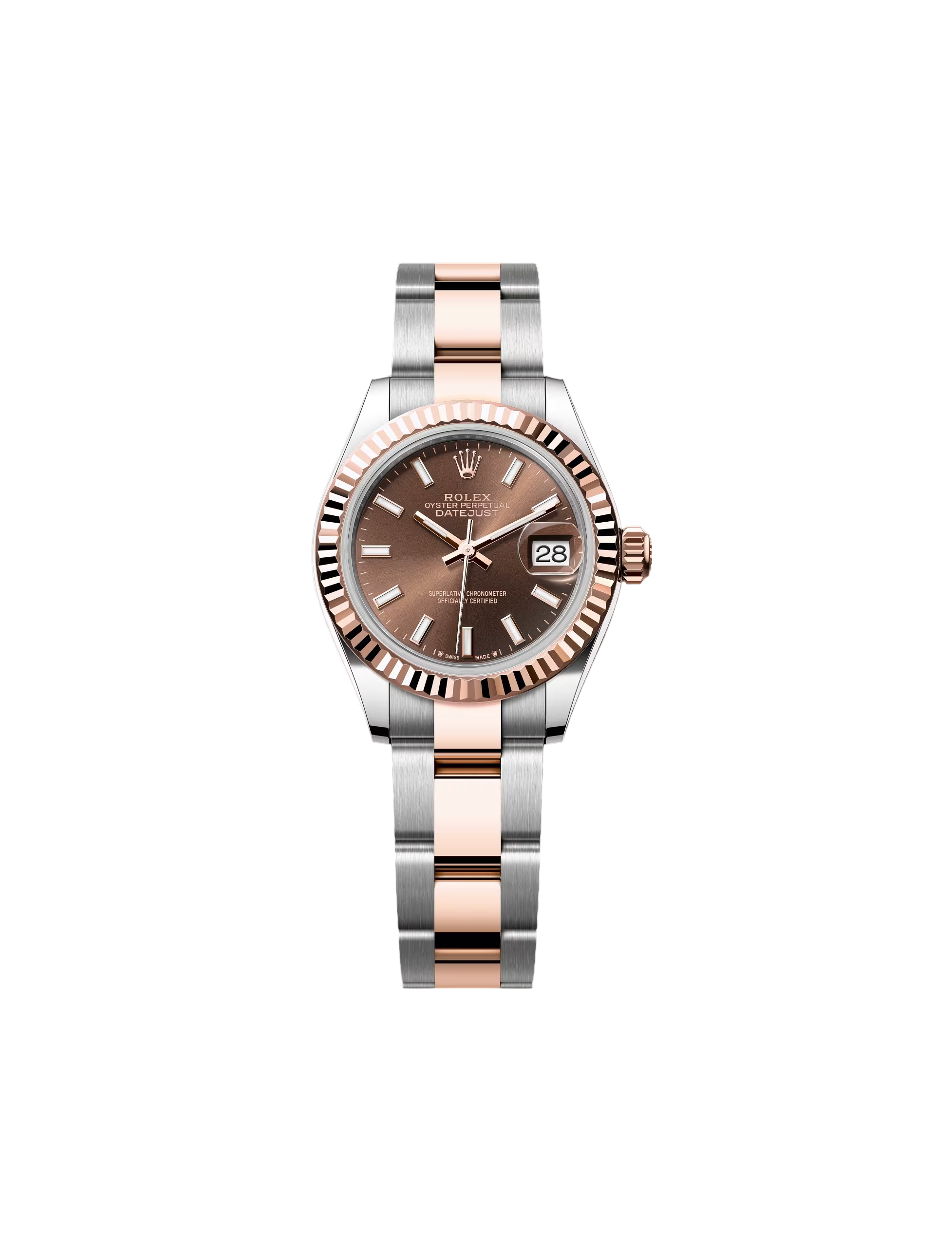 【Super Clone】RLX Lady-Datejust 28mm 279171 Chocolate Index Oyster Stainless Steel and Rose Gold