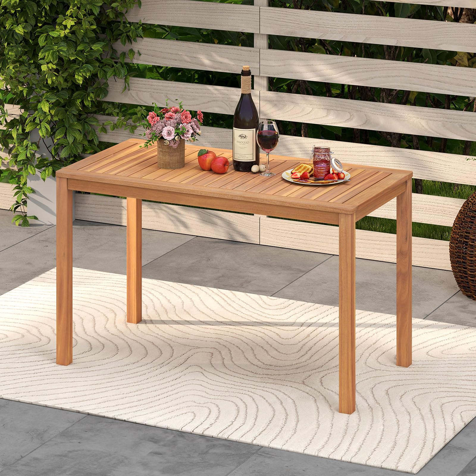 Tangkula Outdoor Acacia Wood Dining Table for 4-6