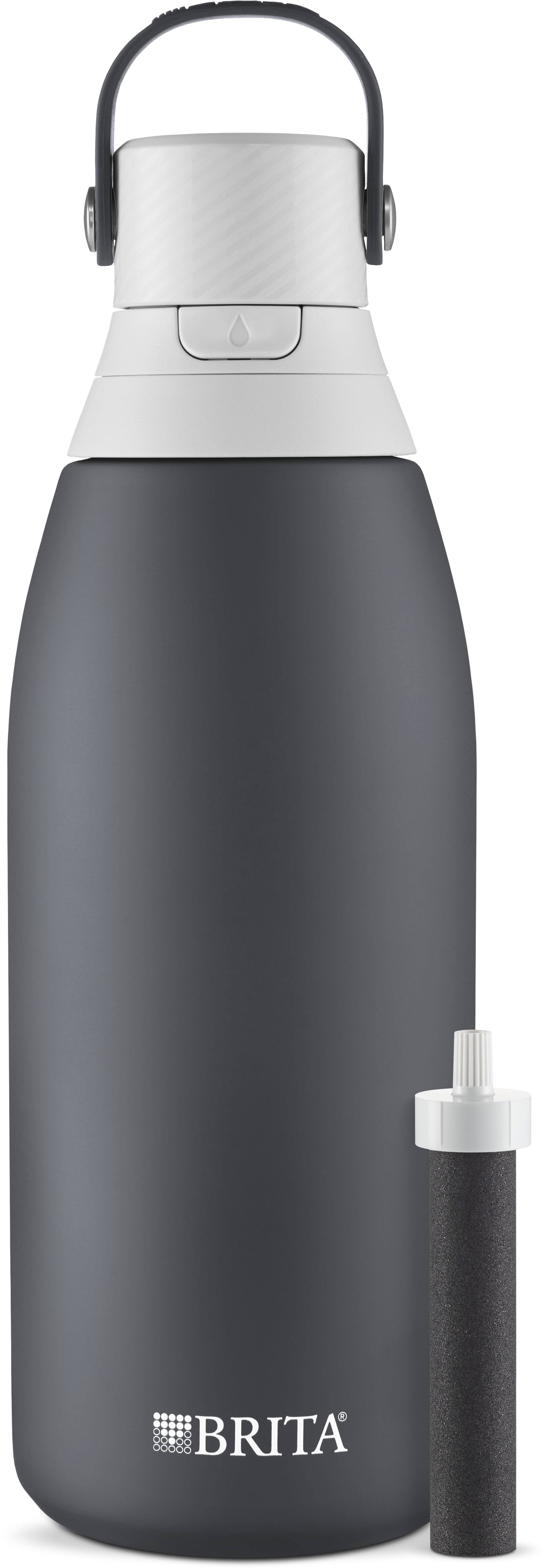 Brita Premium Stainless Steel Leak Proof Filtered Water Bottle, Carbon, 32 oz