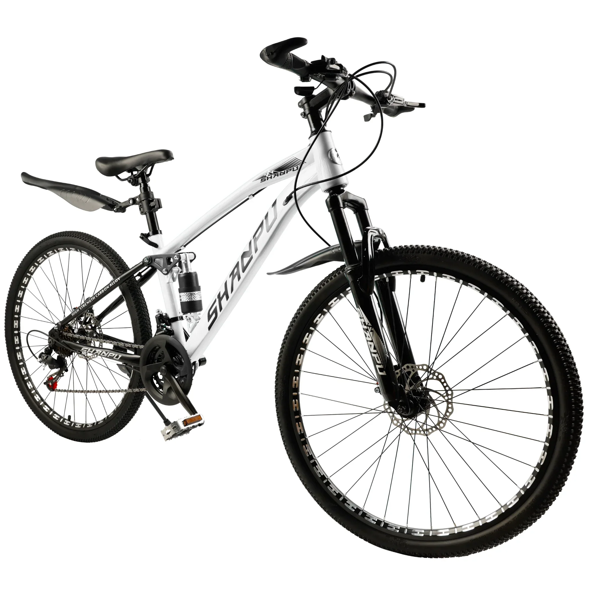 ARTUDATECH 26 Inch Wheel Full Suspension Mens Mountain Bike, Shimano 21 Speed,  Dual Disc Brake Bike for Men Womens Adult Bicycle With Bike Lock And Air Pump, orange