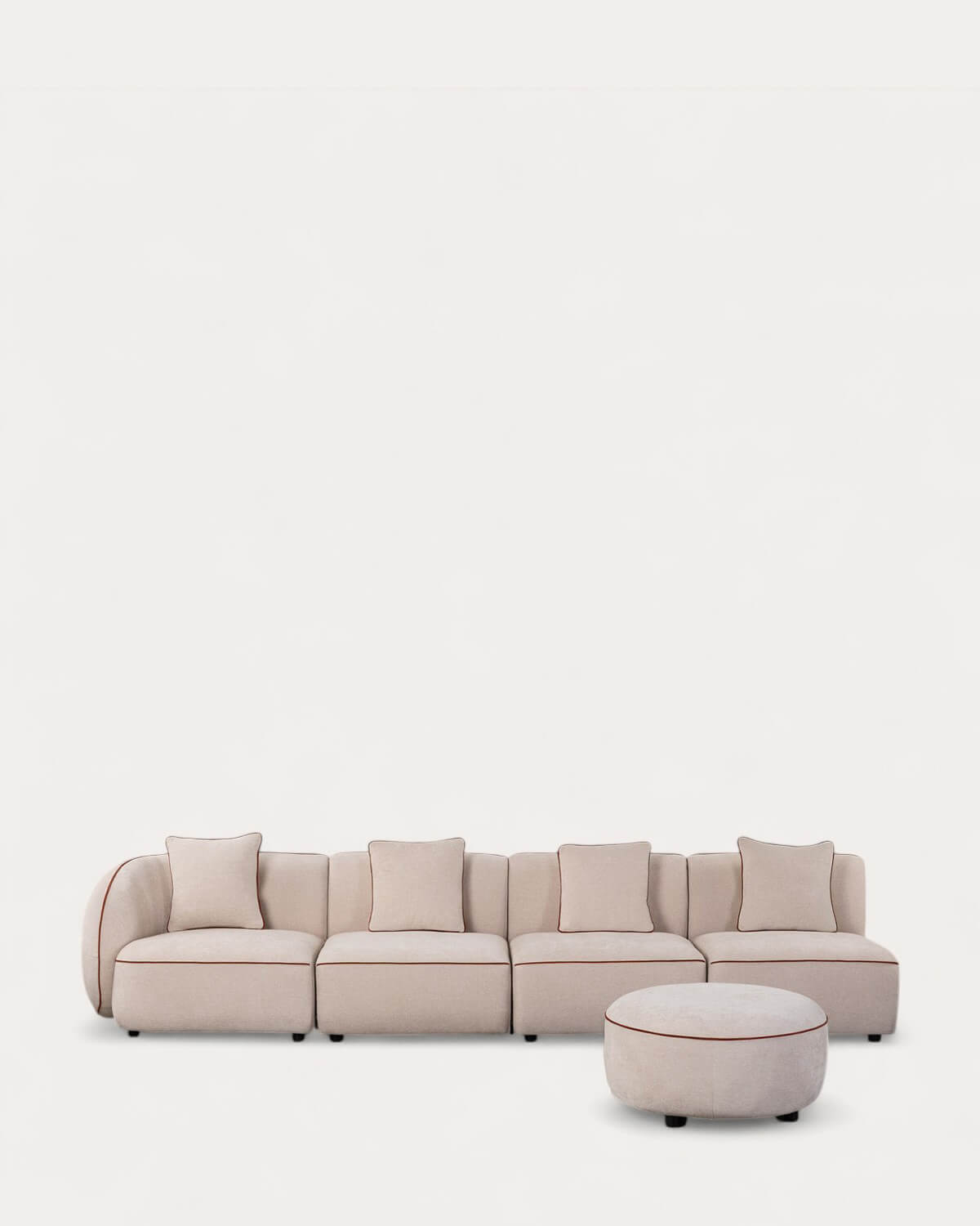 Ilham - Sofá Modular 4 Piezas con Sillón Esquinero y Puff Redondo de Tela Ilham