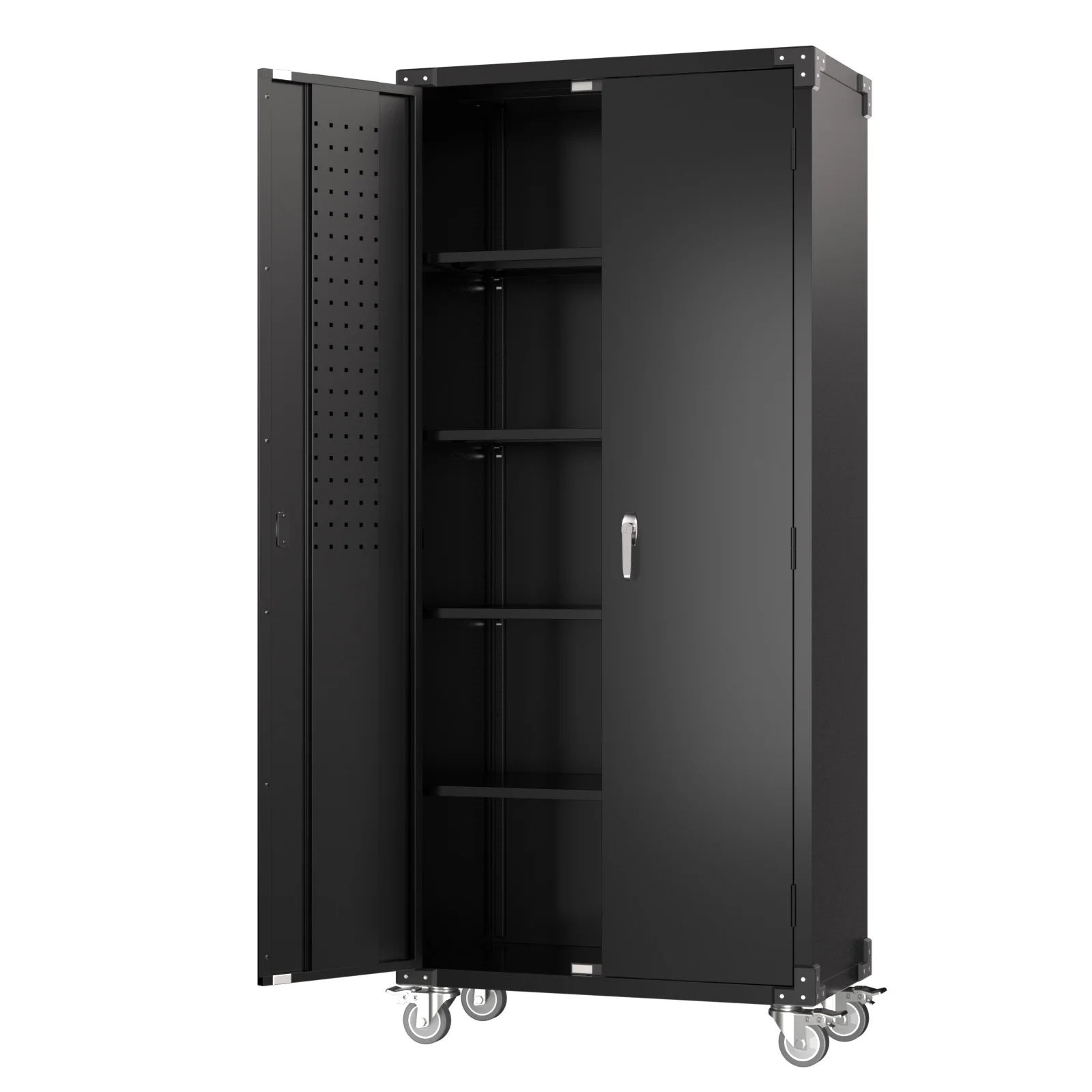Metal Rolling Storage Cabinet, 72 inch Steel Lockable Cabinet with Multipurpose Pegboard and Adjustable Shelves, Tall Tool Cabinet for Office, Home, Storage, Assembly Required(Black)(72'' Black Cabinet with Pegboard) - Image 7