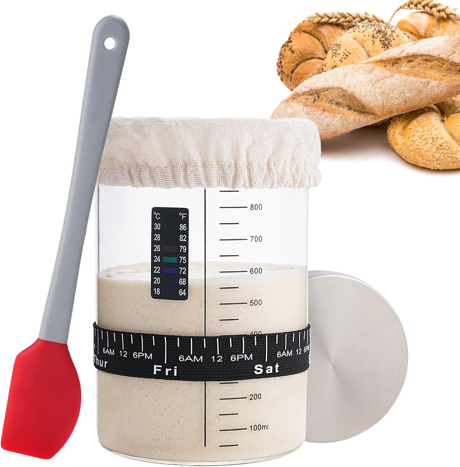 Sourdough Starter Jar Kit, 24 oz Wide Mouth Sour Dough Jars Glass