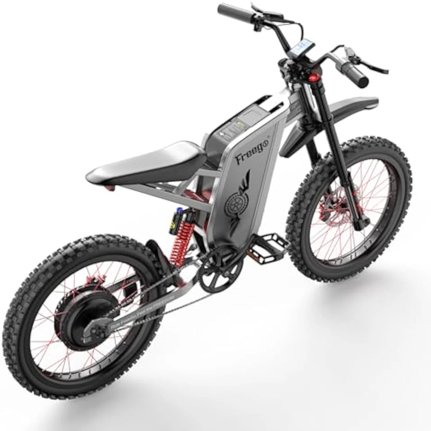 Freego X2PRO Electric Dirt Bike for Adults, Electric Motorcycle 6000W(Peak) Motor 60V 30ah Battery, 7 Speed 28MPH Off Road Electric Bicycle, 19x2.75 Tire Full Suspension, Grey