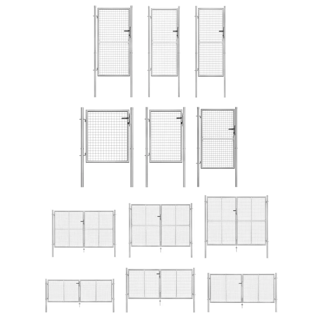 vidaXL Garden Gate Fence Wall Privacy Screen Fence Galvanized Steel Silver