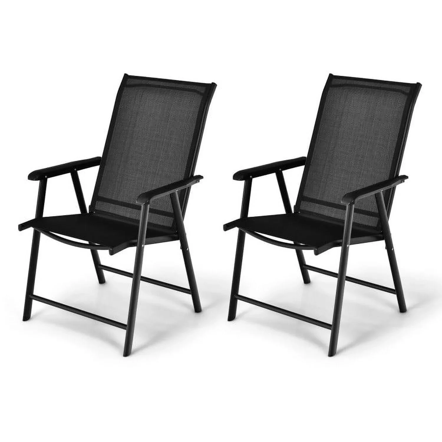 Yardi Yard Set of 2 Outdoor Patio Folding Chair with Ergonomic Armrests-Black, Outdoor Furniture Chairs for Backyard, Porch, Garden, Poolside