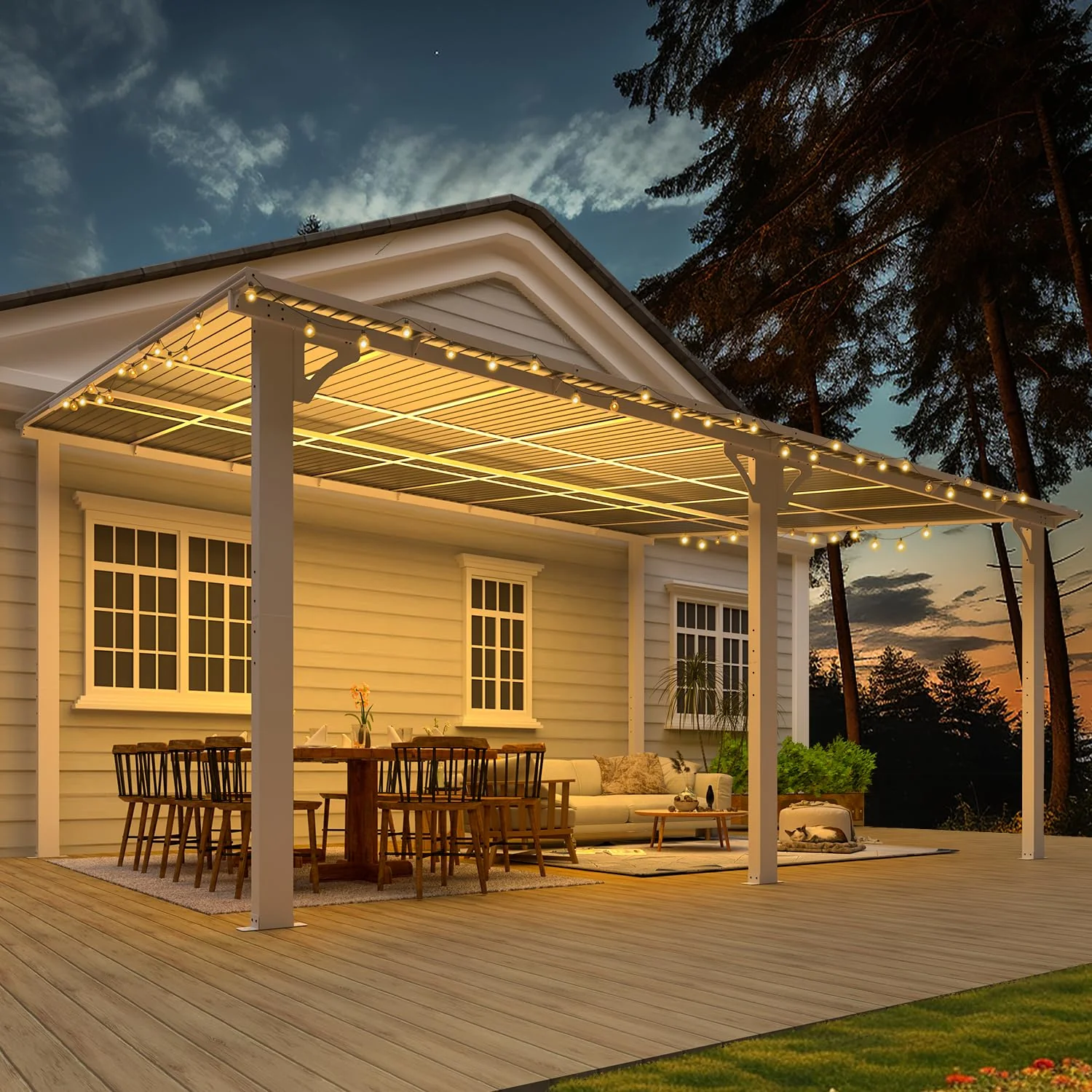 AECOJOY 16'x12' Wall Mounted Gazebos Pergola, White