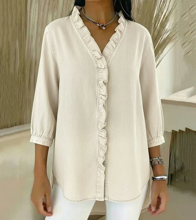 Clémence | Blouse fluide col V volanté