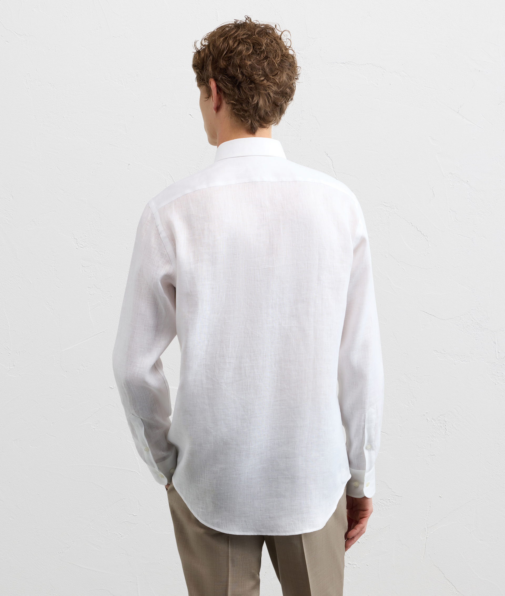 WHITE LINEN SHIRT WITH SMALL BOLOGNA COLLAR