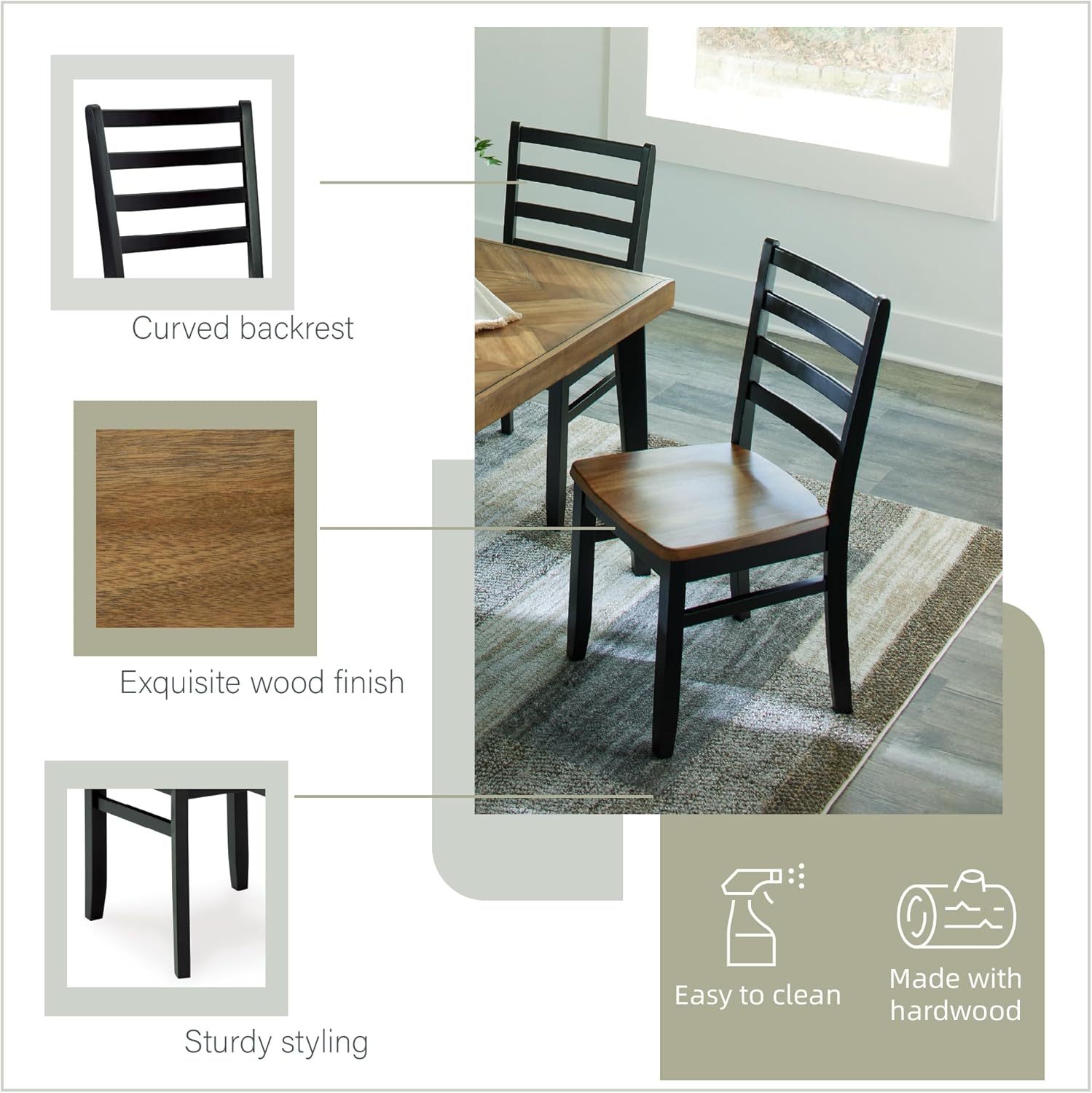 Signature Design by Ashley Blondon Rectangular Dining Room Table Set with 6 Chairs, Chevron Pattern, Tapered Legs, Seats 6, Wood, 60