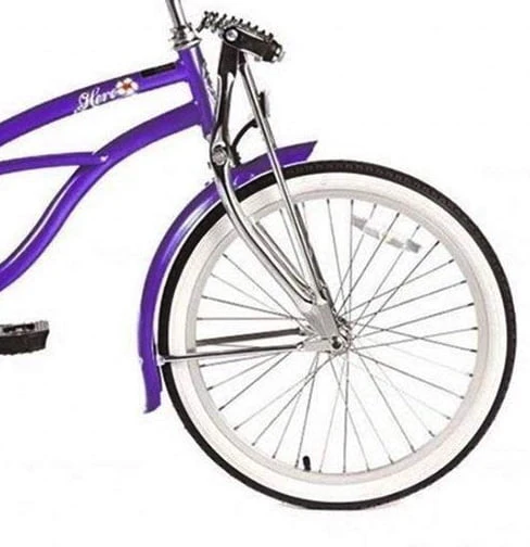 Wonder Wheels 20 In. Beach Cruiser Lowrider Coaster Brake Single Speed Bicycle, Bike with Banana Seat Stainless Steel Spokes One Piece Crank Alloy Rims 36 H - Purple
