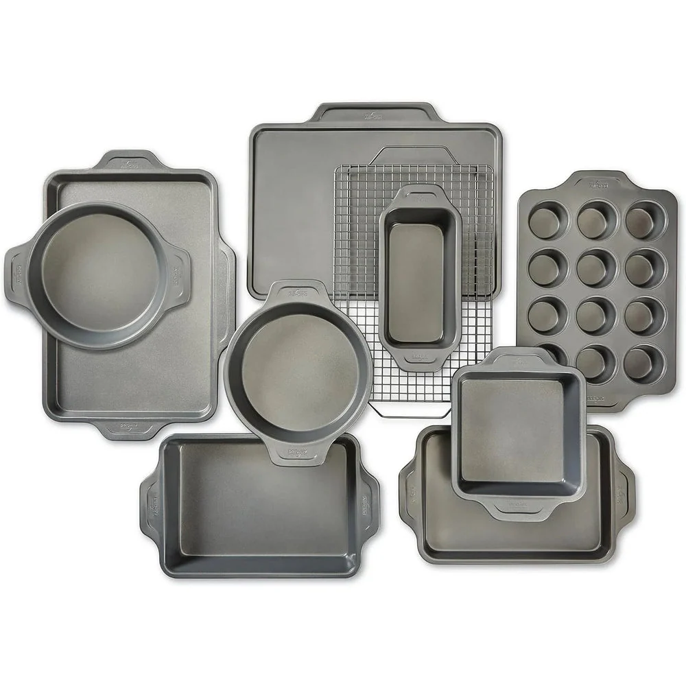 Nonstick Bakeware Set 10 Piece Oven Safe 450F Half Sheet, Cookie Sheet, Muffin Pan, Cooling & Baking Rack, Round Cake Pan, Loaf Pan, Baking…