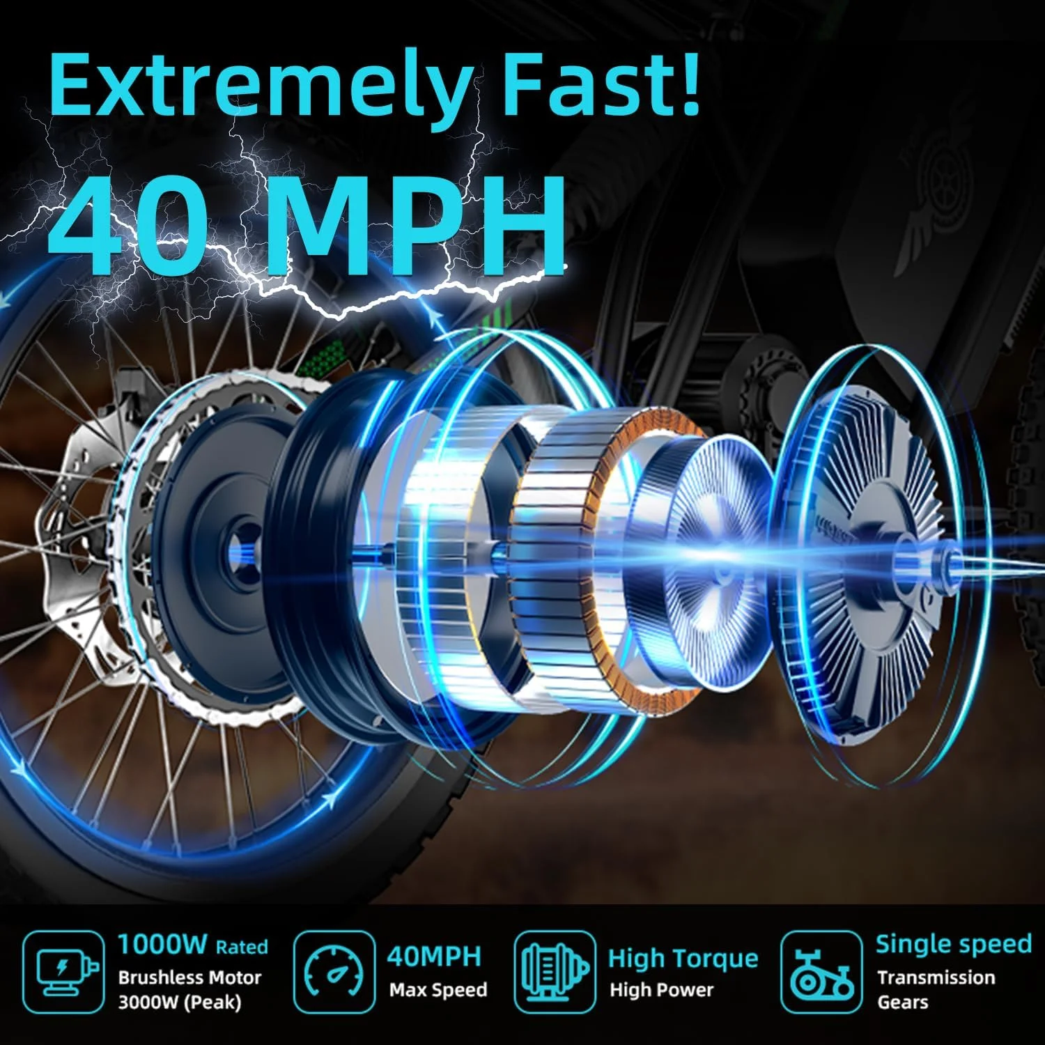 40MPH Electric Bicycle,Dual-Mode Electric Dirt Bike 3000W(Peak) Nova3 Electric Motorcycle Bike for Adults,Mid-Drive Motor, 60V/25Ah Battery,17x3.15 Tire Full Suspension Hydraulic Brake(Black) - Image 2