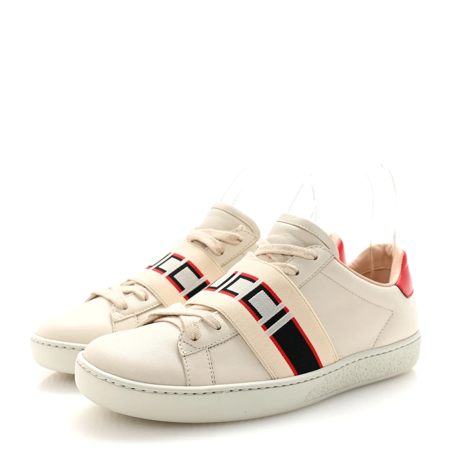 Calfskin Stripe Womens New Ace Sneakers 36 New Mystic White Ecru Red Flame