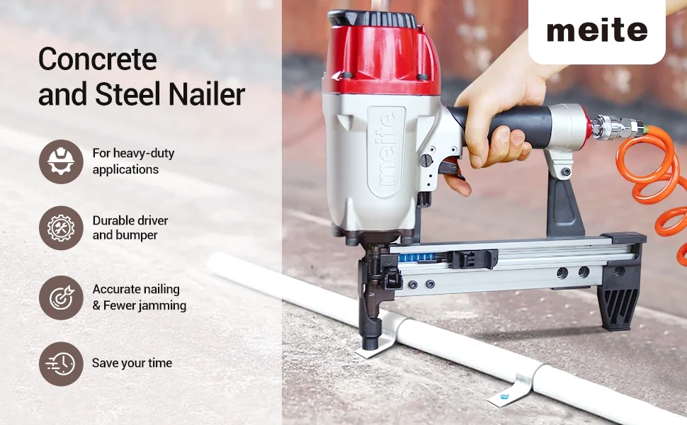 MEITE MTCS3040L Pneumatic Concrete and Steel Pinner 12Gauge 1/2 to 1-1/2 Length Concrete Nailer