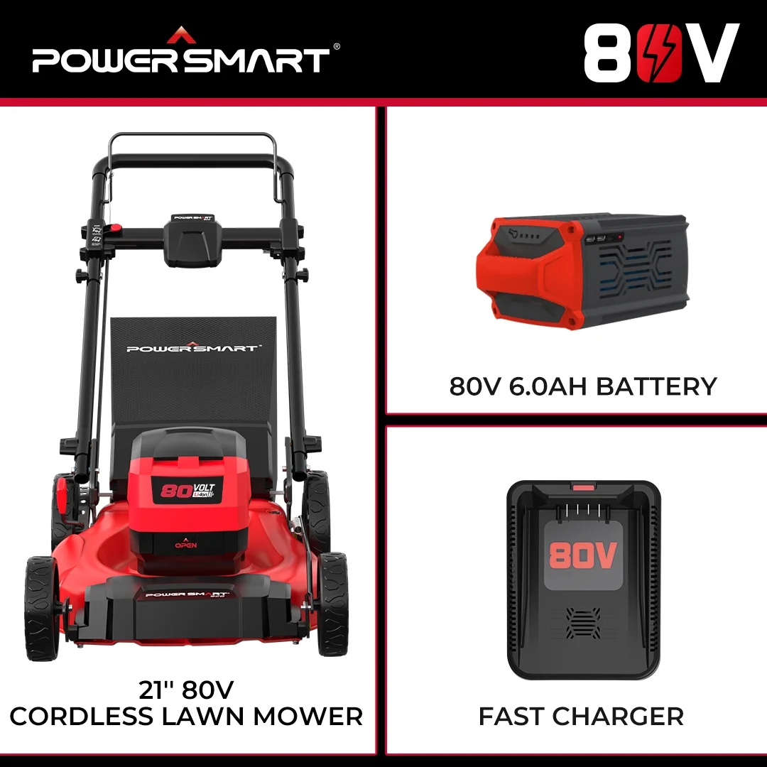 3-in-1 21" 6A 80V Cordless Lawn Mower, Brushless Motor, 6 Position Height Adjustment - Image 9