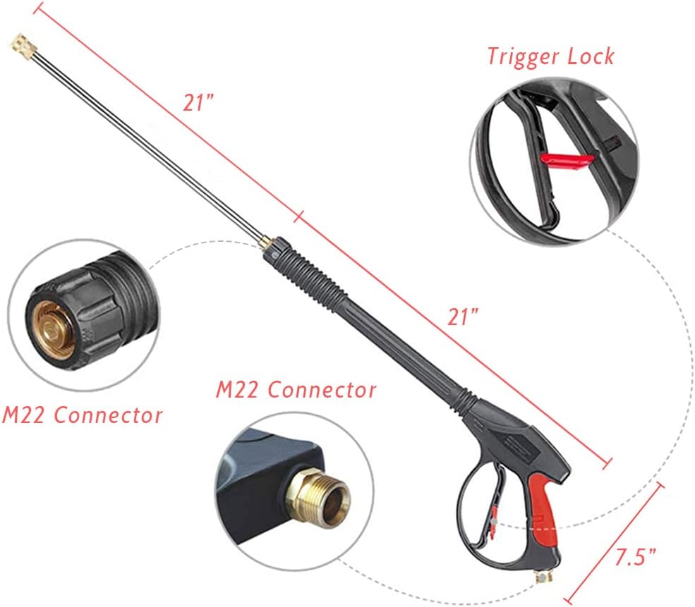 3000PSI Pressure Washer Gun and Hose Kit with Wand and 5 Nozzles