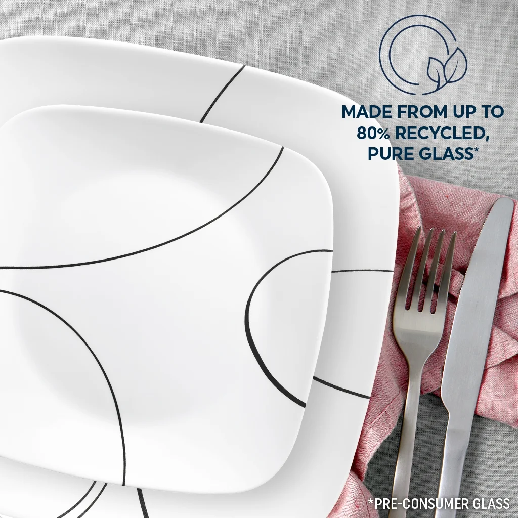 Simple Lines 12 Piece Square Glass Dinnerware Set (Service for 4) Image 4