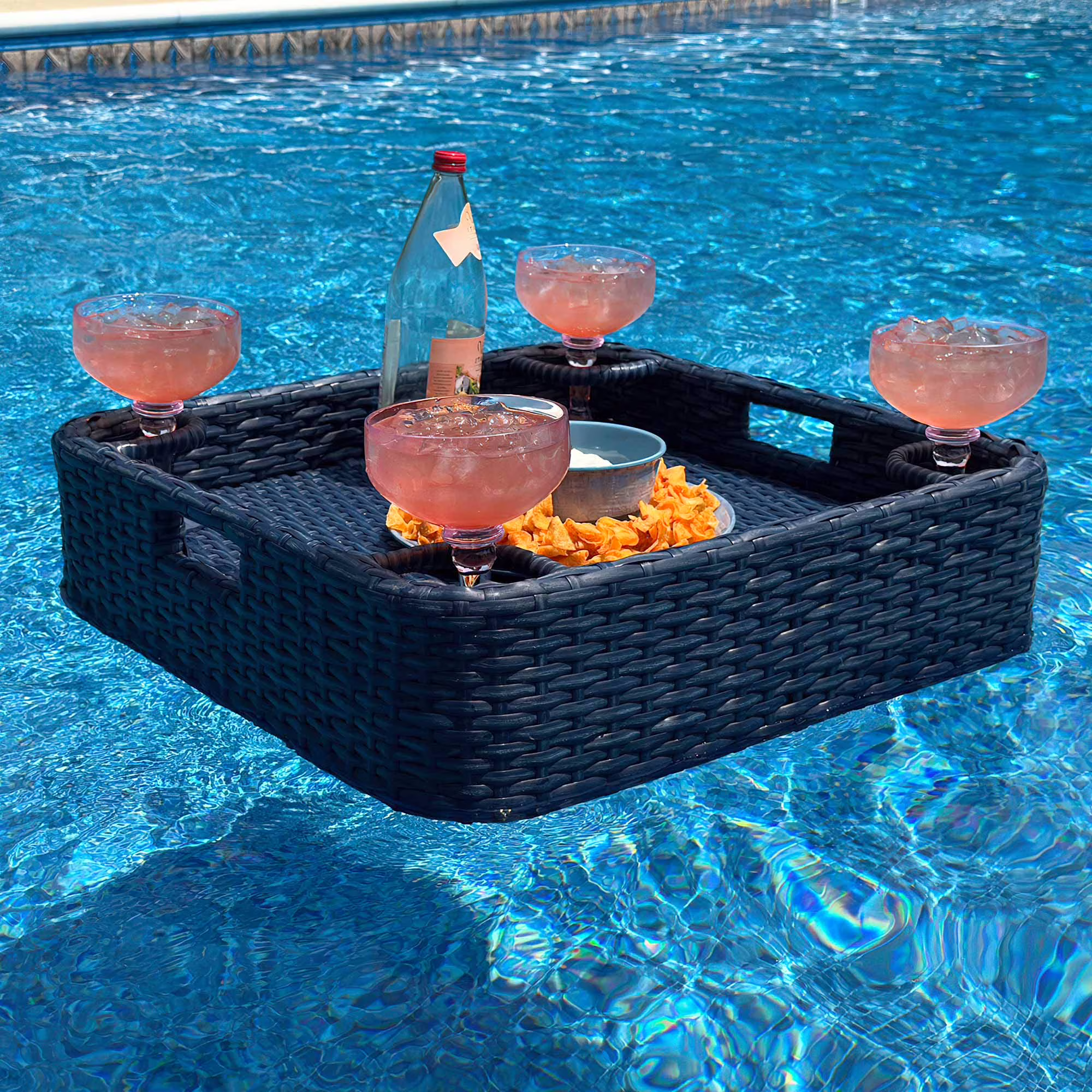 Floating Pool Tray Floating Serving Tray Table & Bar - Pool Floats for Adults, Spas, & Pool Parties - Floating Tray for Pool Serving Drinks, Sunjoy Floating Brunch 24x24'' Food on the Water - Navy