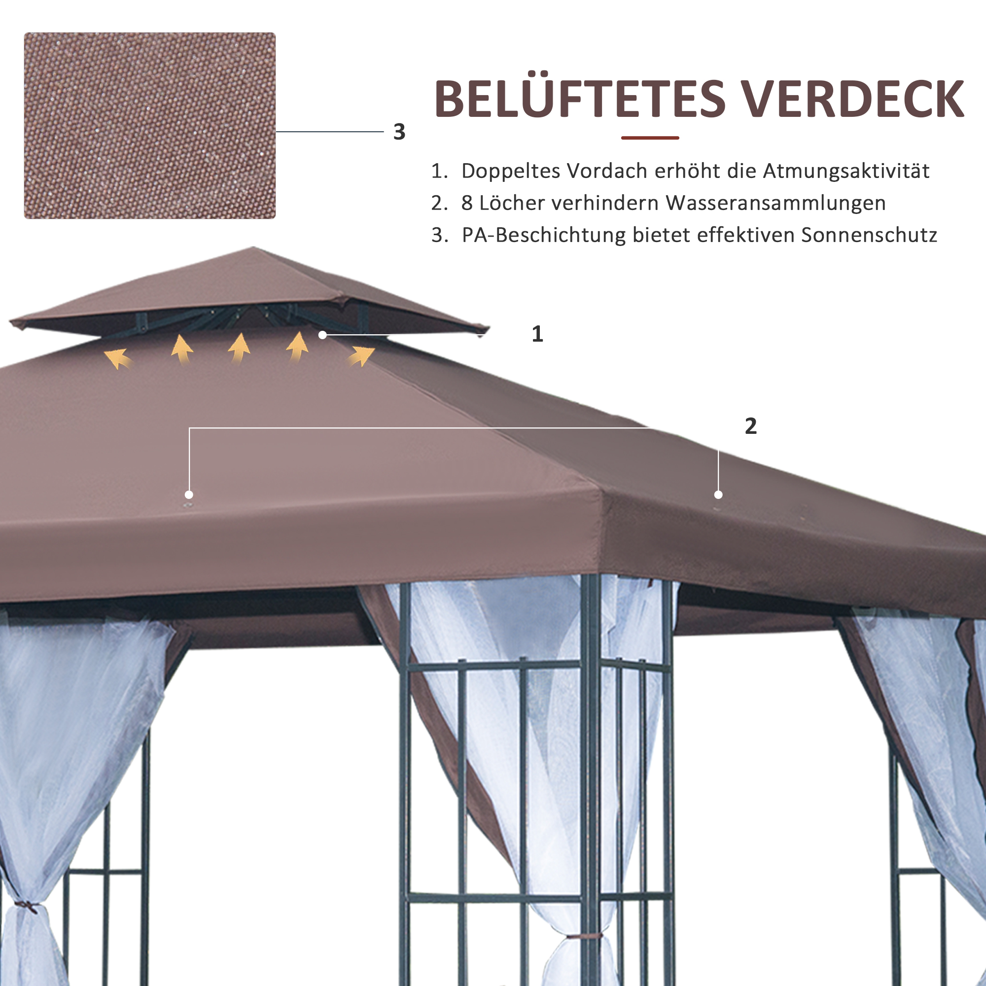 Outsunny Partytent in de tuin partytent paviljoen tuintent feesttent dubbel dak 3 x 3 m bruin