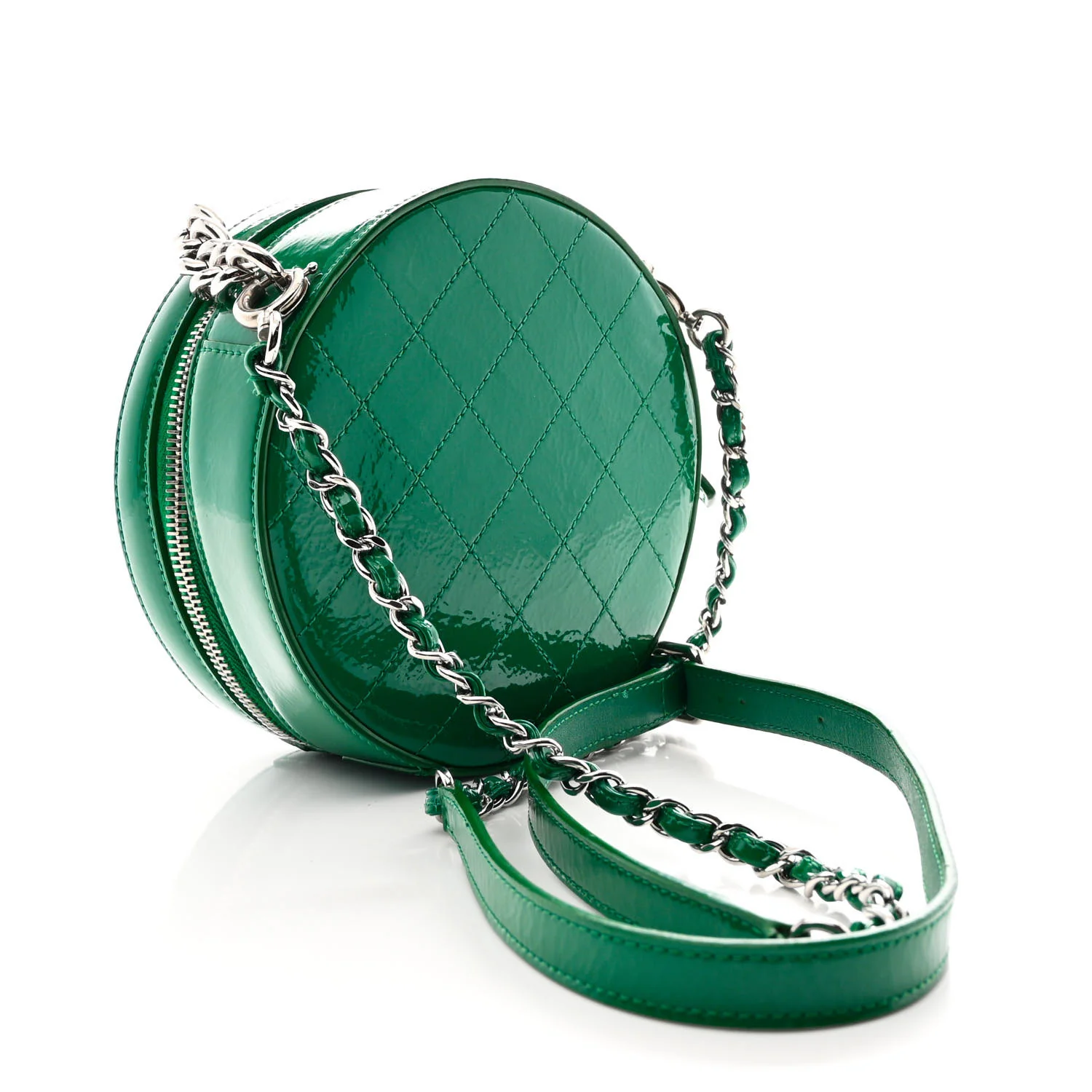 Glazed Calfskin Round As Earth Evening Bag Green