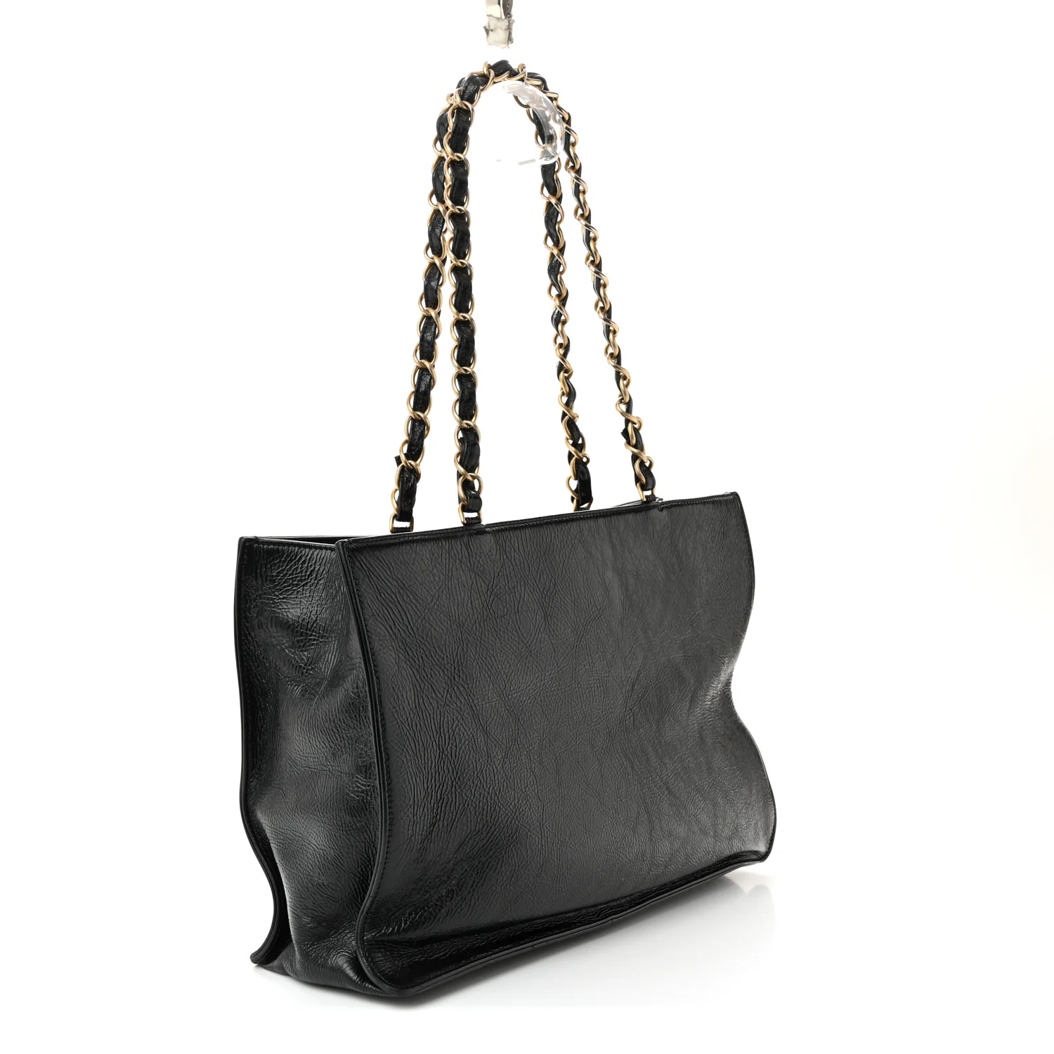 Shiny Aged Calfskin Shopping Bag Black