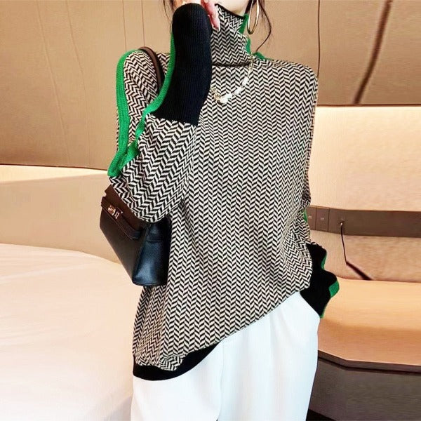 Clara | Pull à Col Roulé à Rayures Contrastées