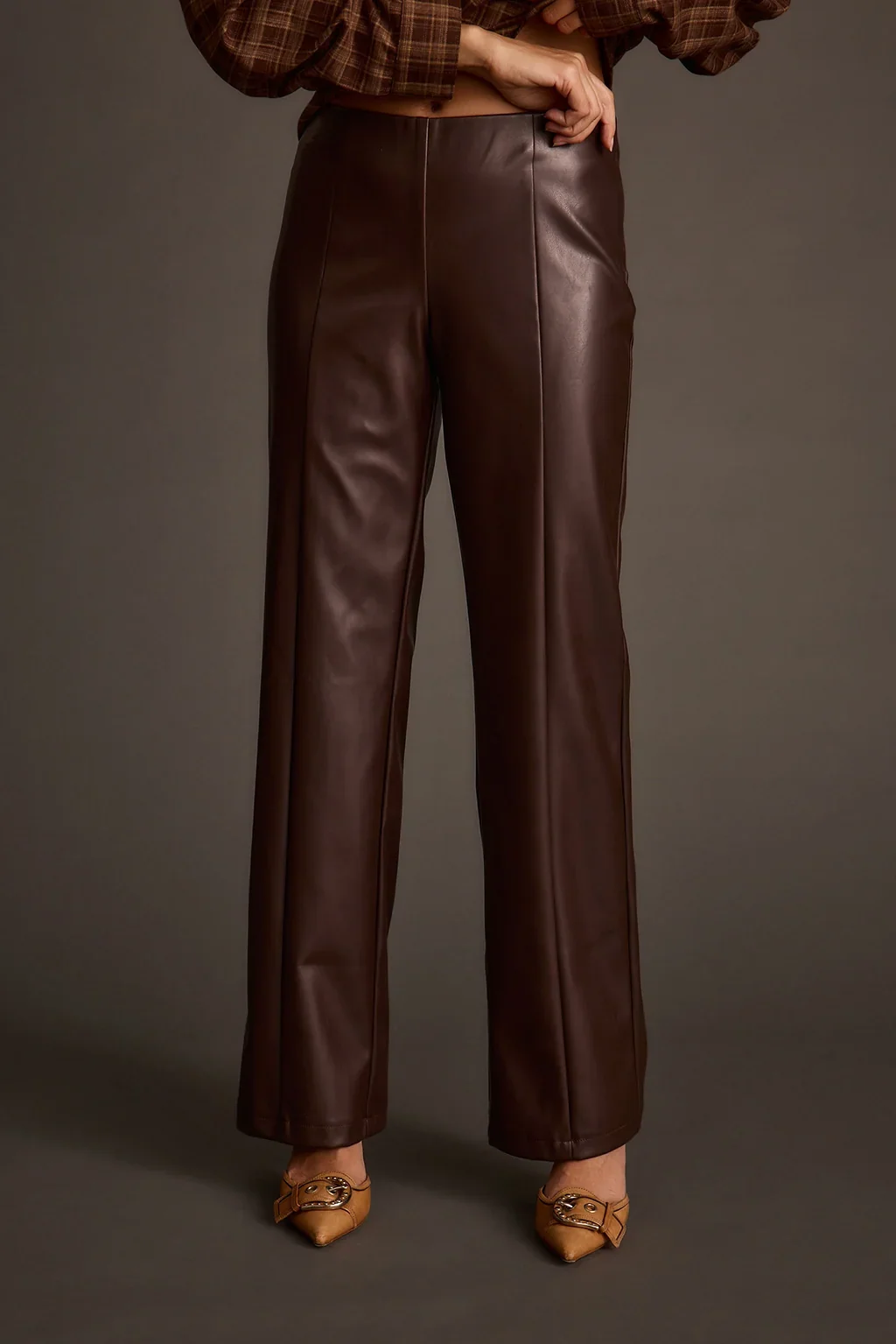 Harper Espresso Vegan Leather Flare Pants