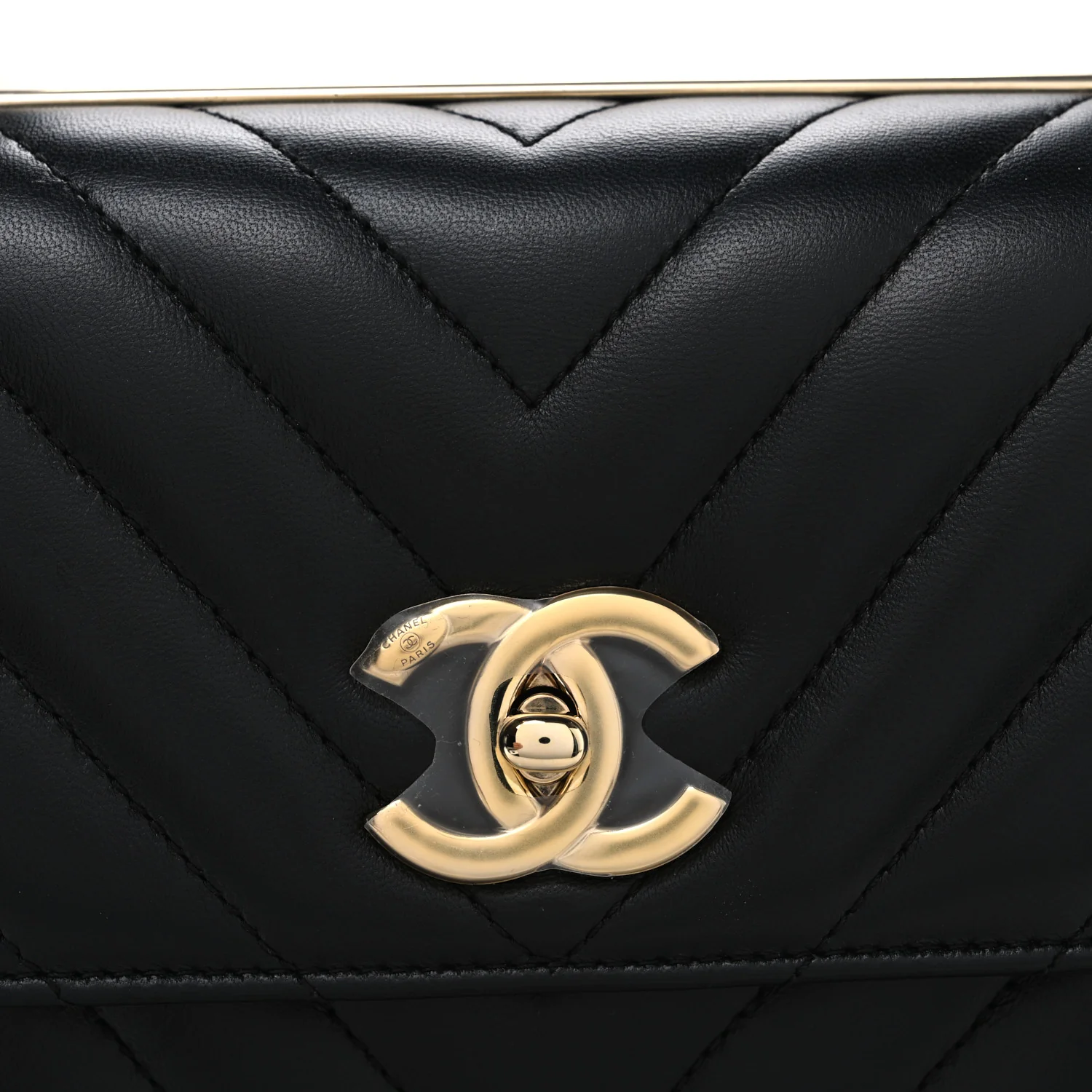 Lambskin Chevron Quilted Small Trendy CC Flap Dual Handle Bag Black