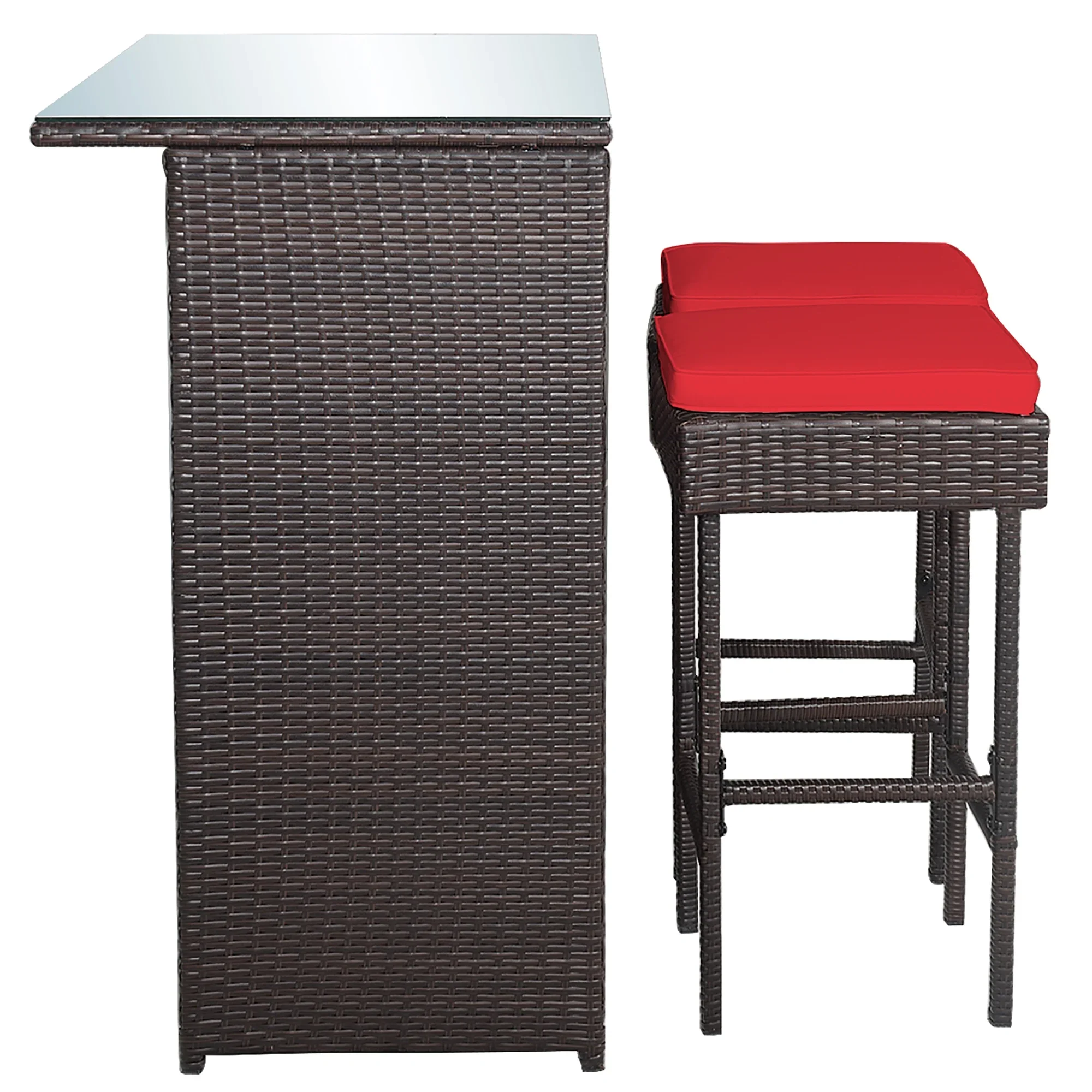 Costway 3PCS Patio Rattan Wicker Bar Table Stools Dining Set Cushioned Chairs Garden