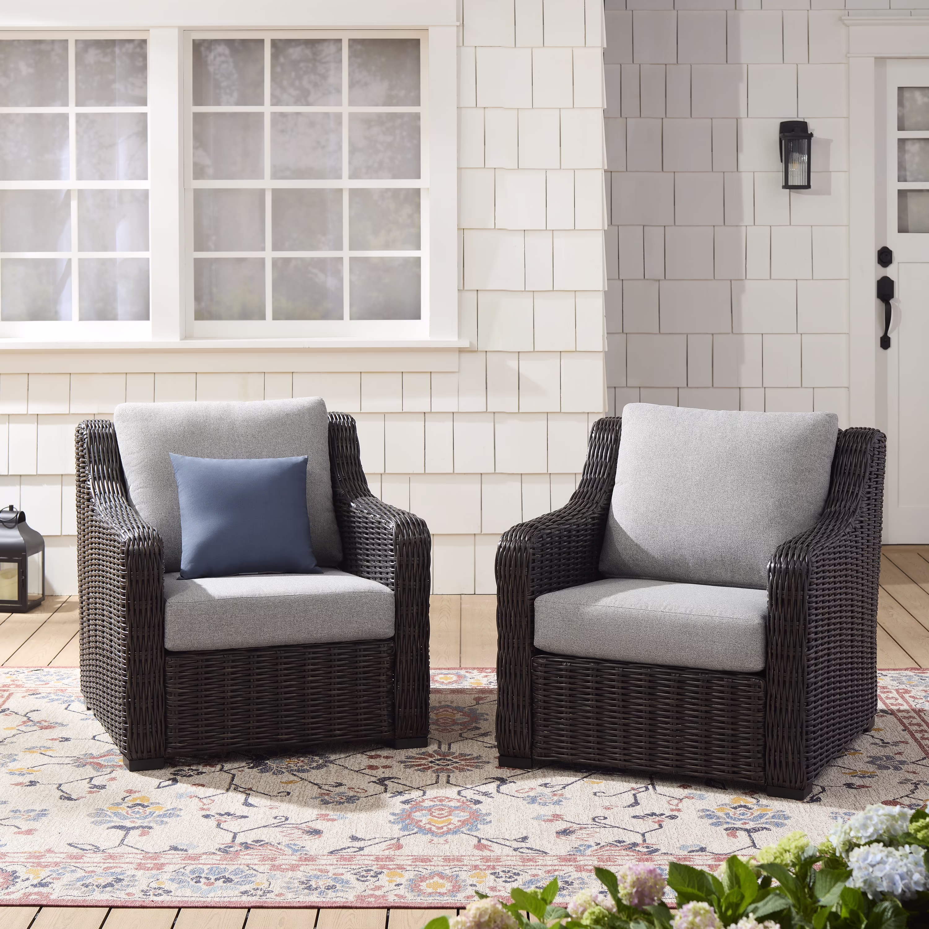 Better Homes & Gardens Bellamy 2 - Pack Outdoor Wicker Club Lounge Patio Chairs, Dark Brown